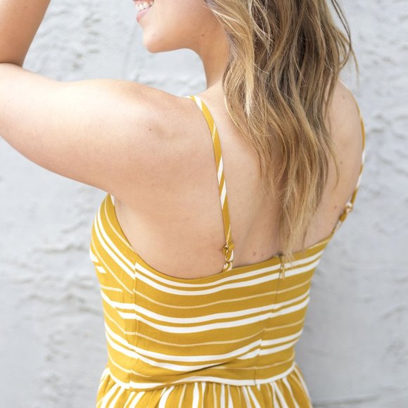 Mustard Yellow Striped Sleeveless Jumpsuit - Picture 2 of 4